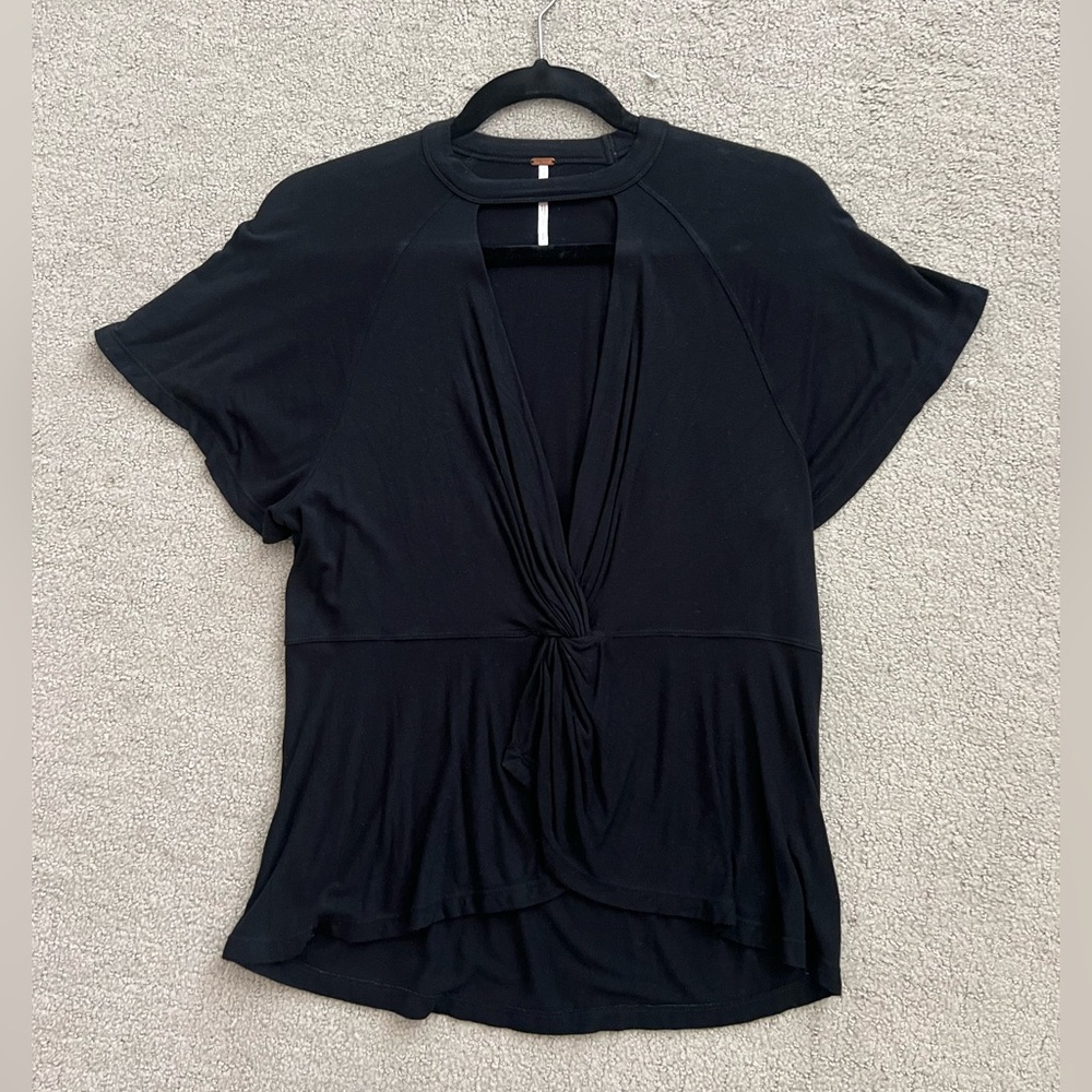Free People Black Knotted Blouse with Cutout